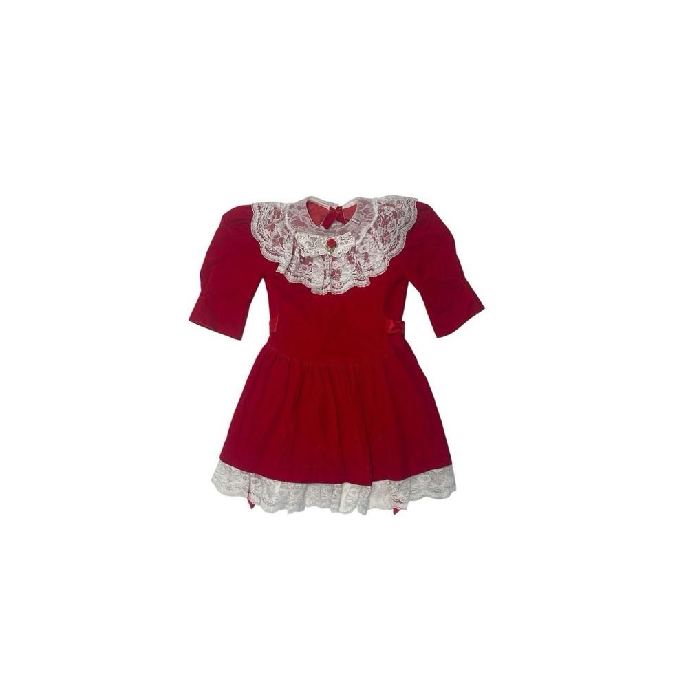 Retro Vintage Red Velvet Lace Christmas Holiday Dress Girls Size 6